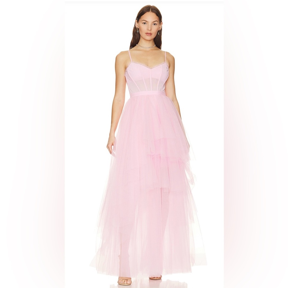 BCBGMAXAZRIA Corset Tiered Gown in Pink Rose black tie formal homecoming dress 8